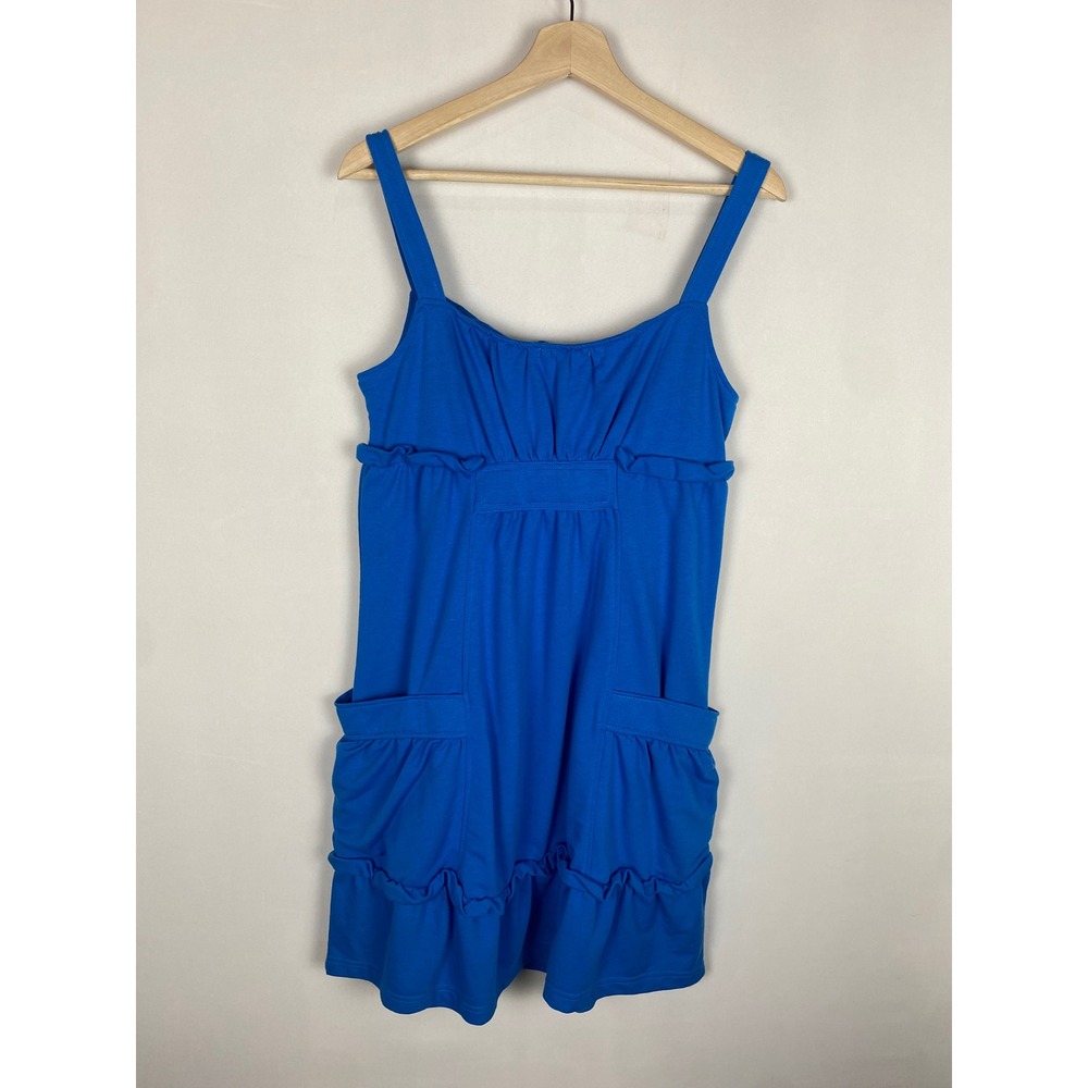 Tulle Los Angeles Blue Ruffle Empire Waist Mini Dress Pockets NWT Size L - Picture 2 of 8
